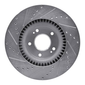Hyundai Genesis Coupe Brake Rotor (1) - Front Right - R1 Concepts - Drilled & Slotted - Silver - `10-`16